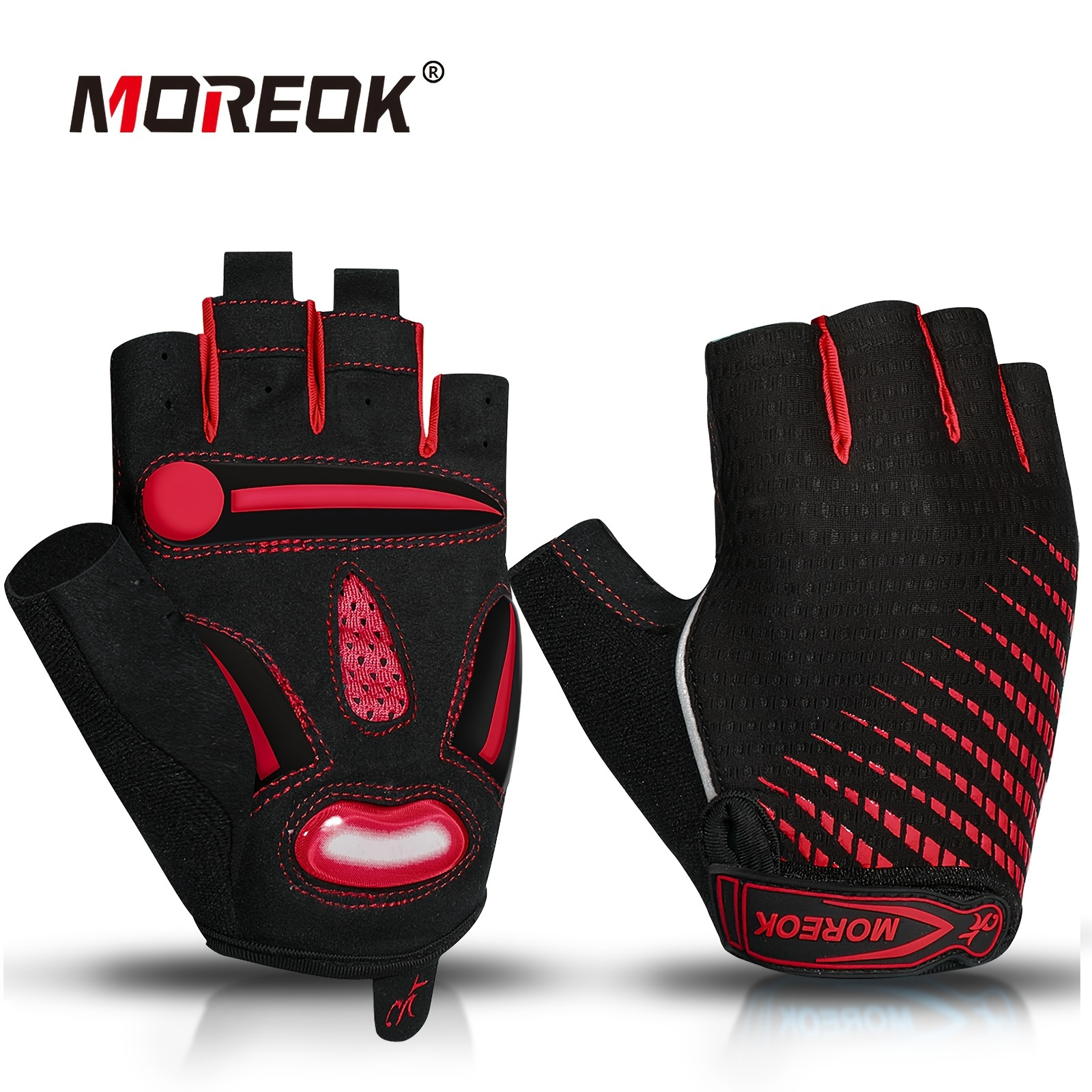 

MOREOK 1 Paire de gants de vélo en gel liquide de 5MM/0,19 pouce pour hommes/femmes-Rouge