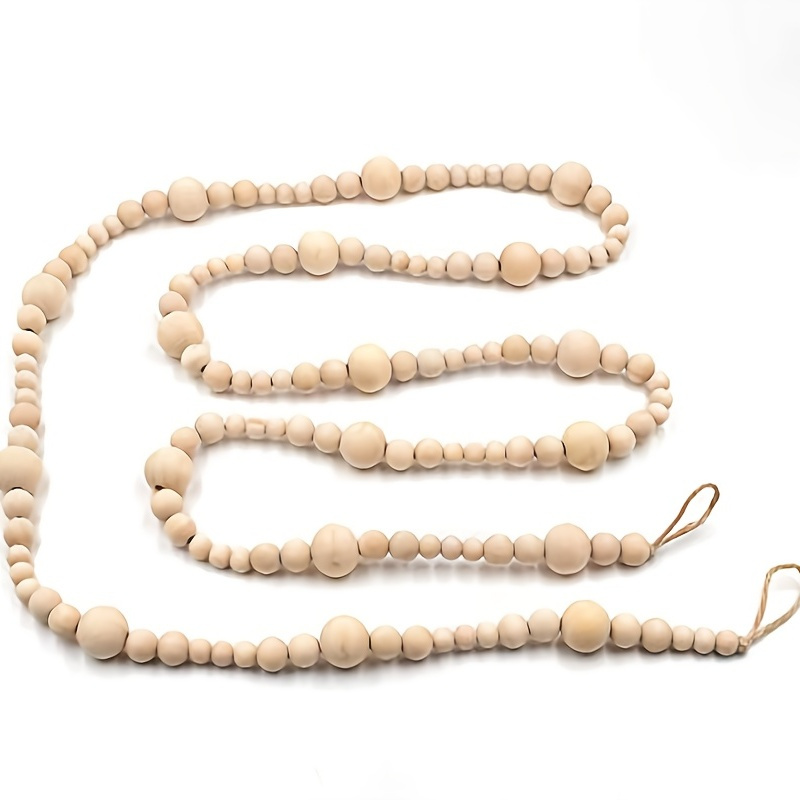 Wood Bead 8Ft Garland Farmhouse Rustic Country Beads Holiday Decoration Hanging Prayer Beads