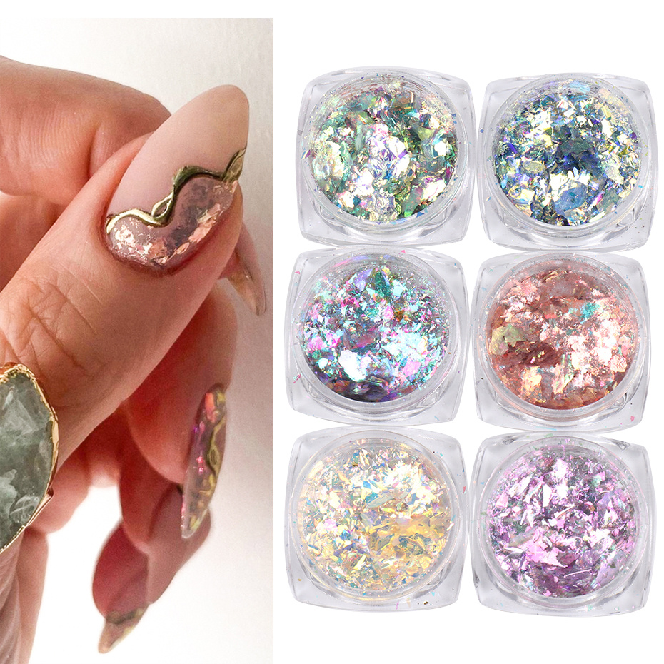 Aurora Shattered Glass Glitter Flakes Iridescent Opal Nail Art – Daily  Charme