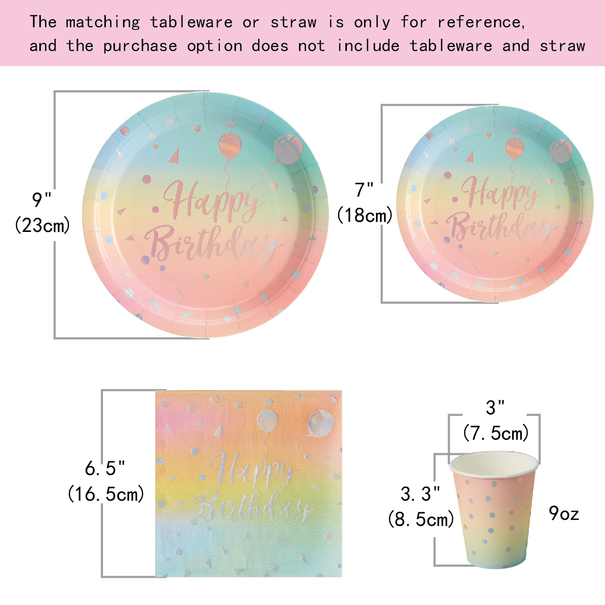 Ombre Party Supplies-Disposable Tableware for Birthday Party