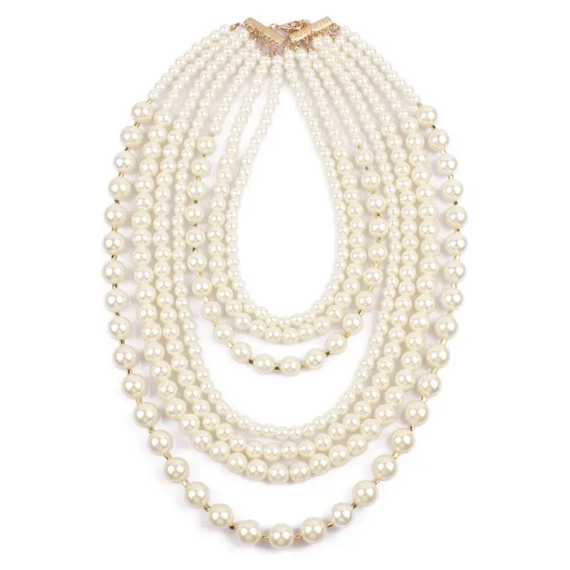 womens faux pearl beaded necklace multilayer sweater chain jewelry details 2