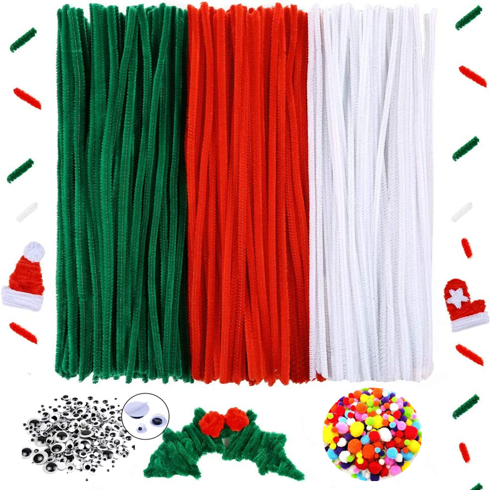 WILLBOND 400 Pieces Christmas Pipe Cleaners Craft Pipe Cleaners Glitter Chenille Stems Creative Arts Chenille Stems for DIY Craft Christmas