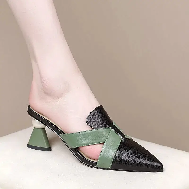 womens fashion pointed toe flare heeled mules casual stylish shoes womens footwear details 3