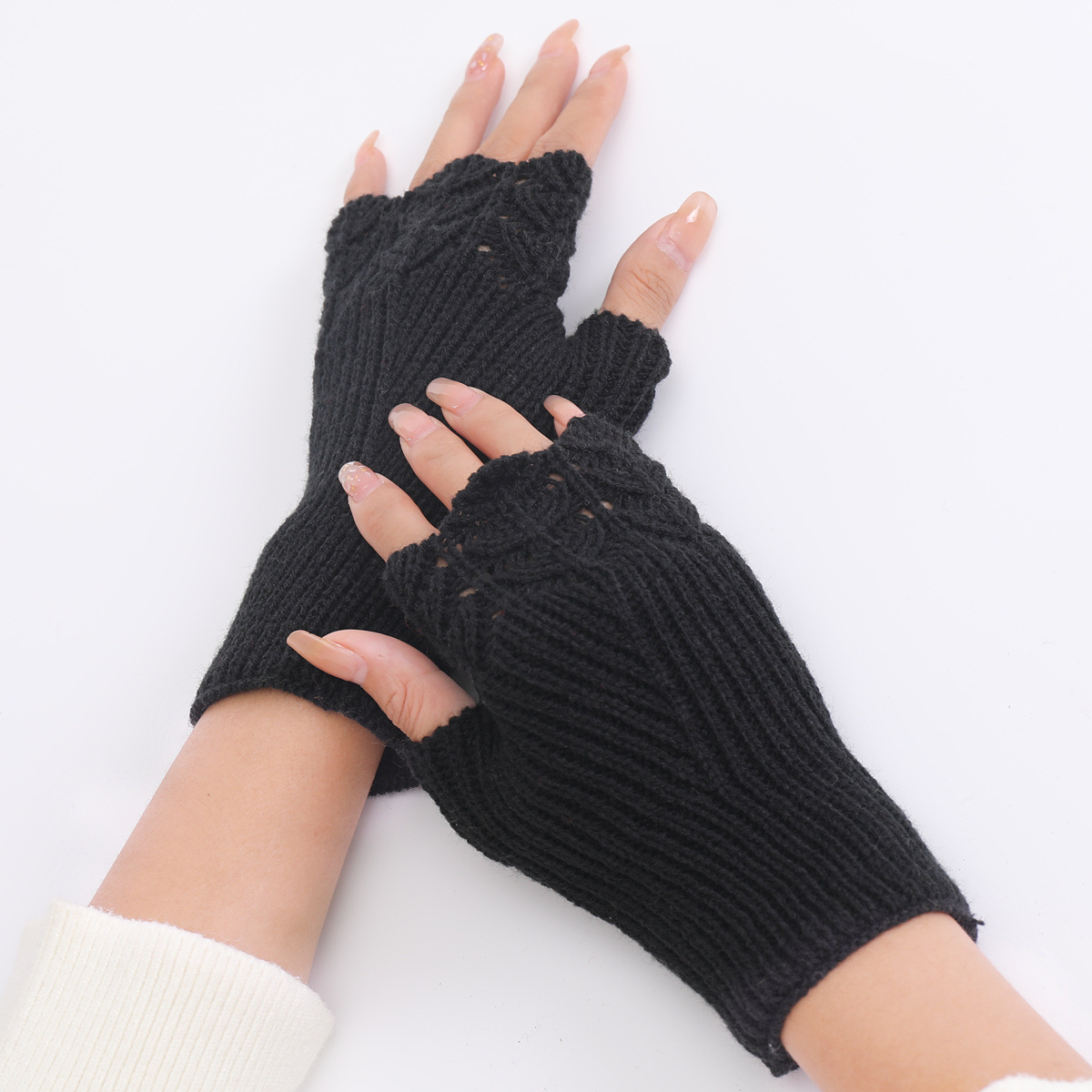 Black Fingerless Gloves Winter Gloves For Women Warm Glove