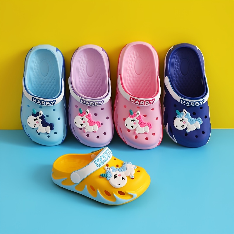 Cartoon Unicorn Quick Dry Non-Slip Clogs Garden Clogs For Baby Girls Toddler Kids