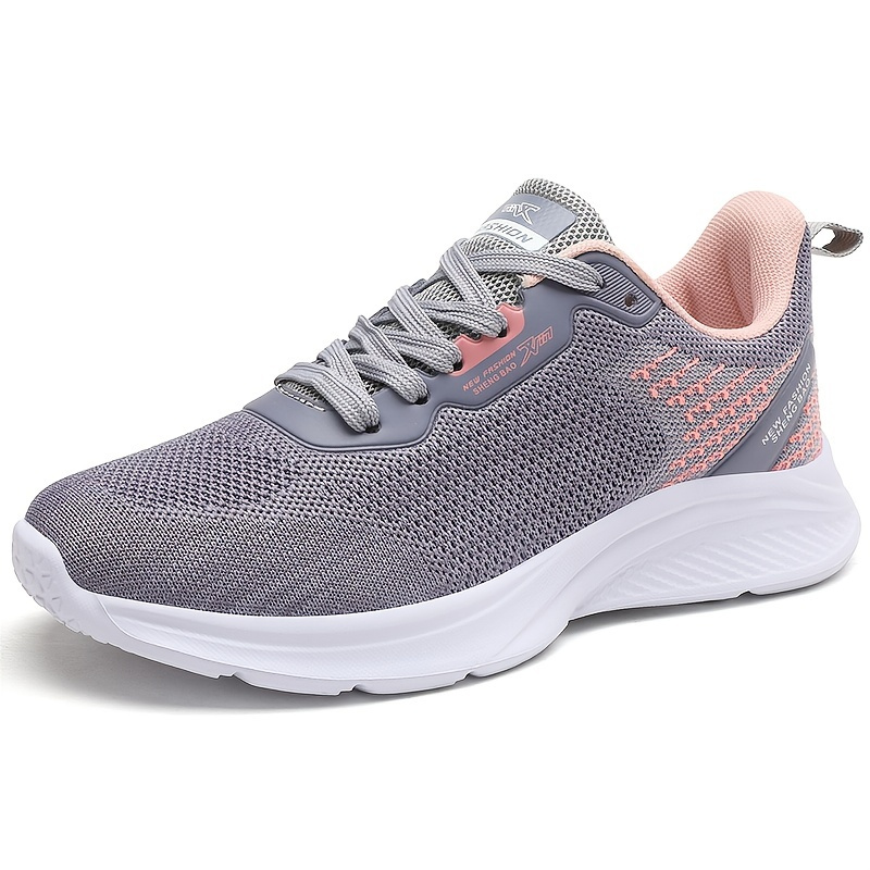 Gray & Pink Mesh Sneakers, Super-Lightweight & Breathable Running Shoes, Women's Active Footwear