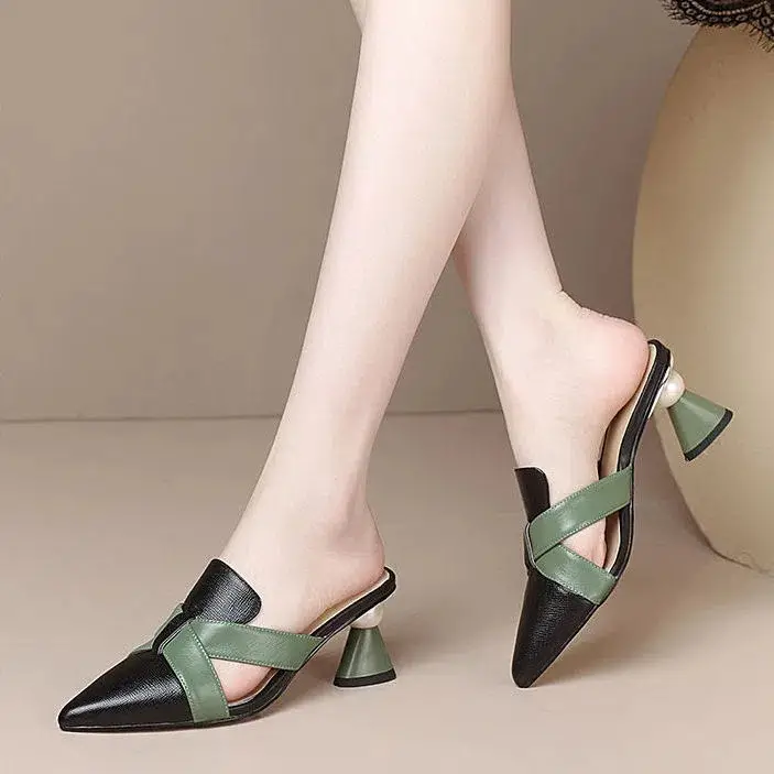 womens fashion pointed toe flare heeled mules casual stylish shoes womens footwear details 4