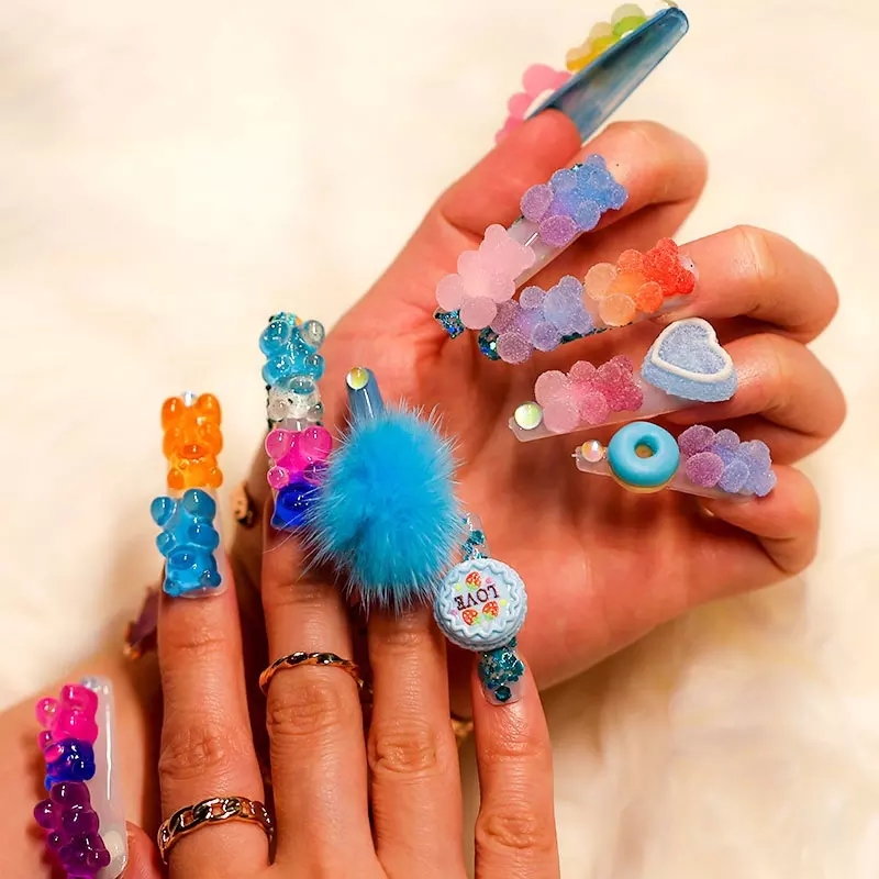 10pcs Cute Sugar Bear Nail Art Charms DIY Candy Color Acrylic