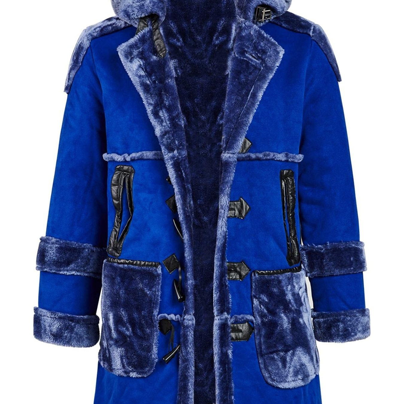 Men's Shearling Leather Coat Faux Suede Sherpa Lined Jacket With Hood