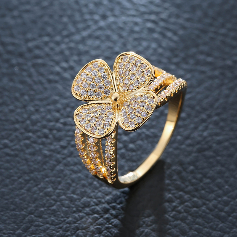 Image of New Clover Ring Women' Luxury Zirconia Inlaid Ring