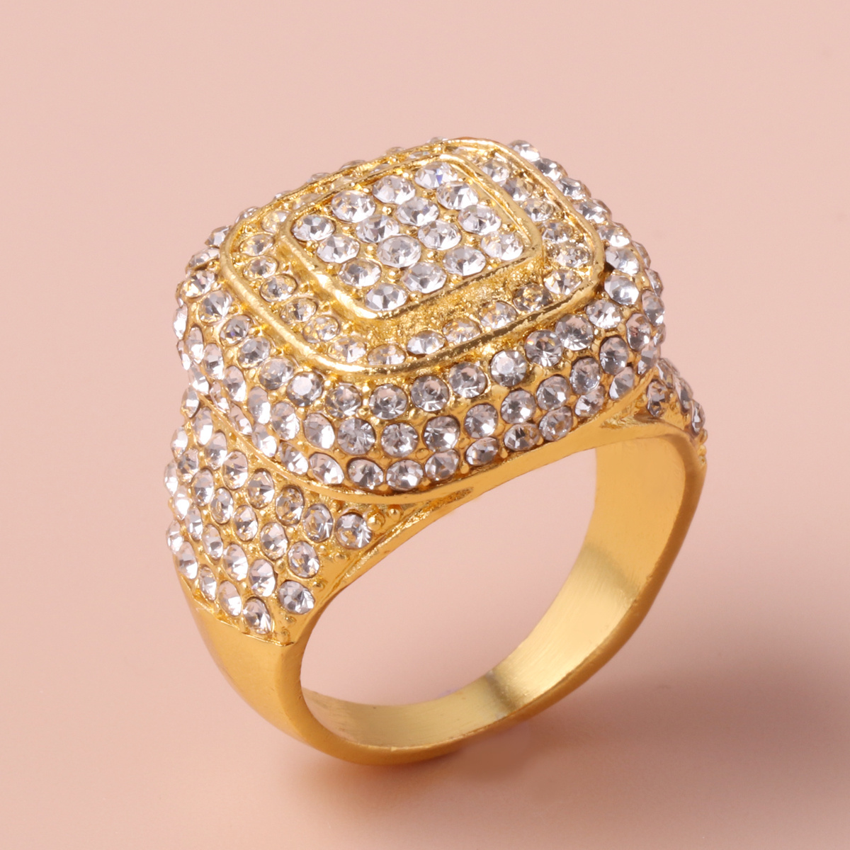 Golden Square Artificial Diamond Men's Ring Temu