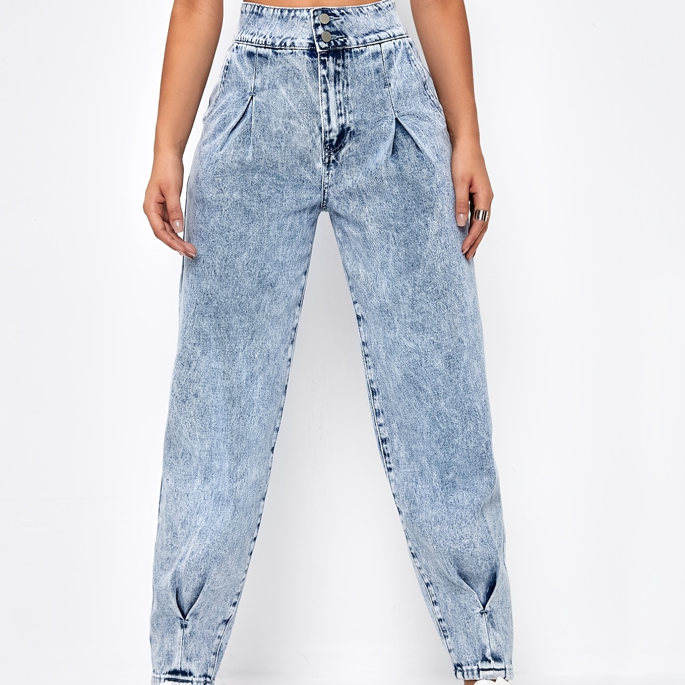 Snowflake Fabrics Slim Fit Loose Crotch High Waist High * Solid Color  Cropped Mom Jeans, Women's Denim Jeans