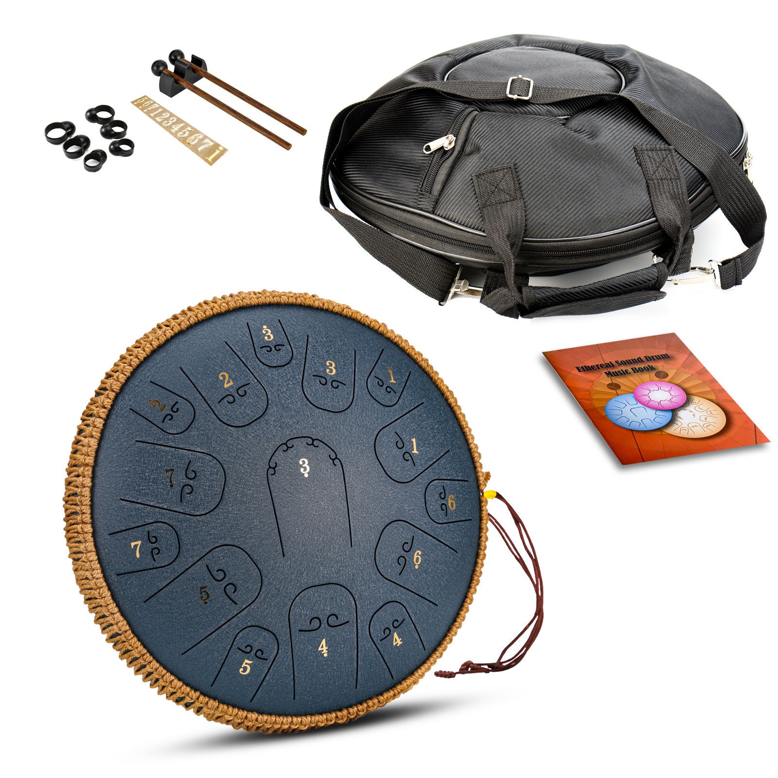 Steel Tongue Drum, 15 Notes 14 inch D-Key Handpan Percussion Instrument -  Tank Chakra Drums with Padded Travel Bag, 2 Mallets, for Meditation