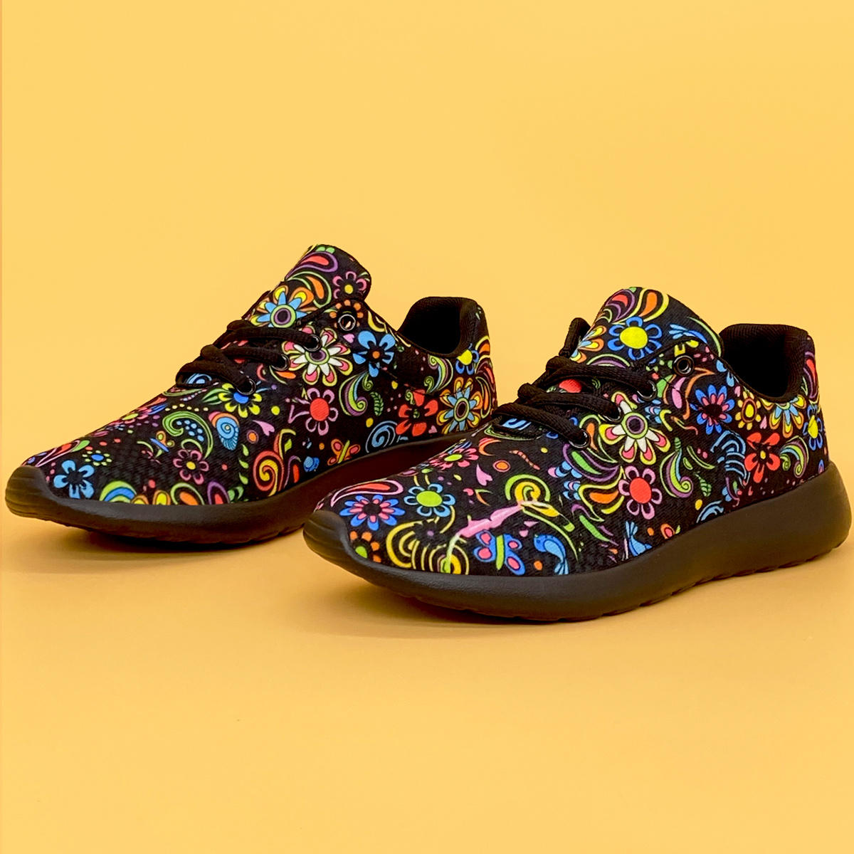 Image of Women's Mexican Flower Pattern Lightweight Sneakers, Lace-up Running Shoes, Casual & Stylish Shoes, Women's Footwear