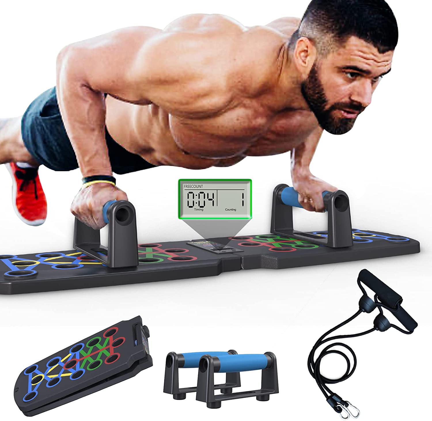  Power Press Push Up Board Value Bundle - Push Up Bar Workout  Gear with Resistance Bands and Jump Rope, calisthenics equipment pushup  board fitness, Work out equipment for home workouts