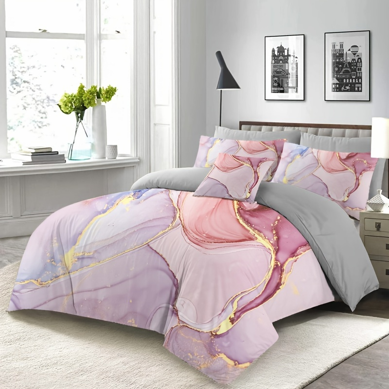 3pcs Marble Bedding Set King queen Size Grey Golden Marble Duvet Cover 
