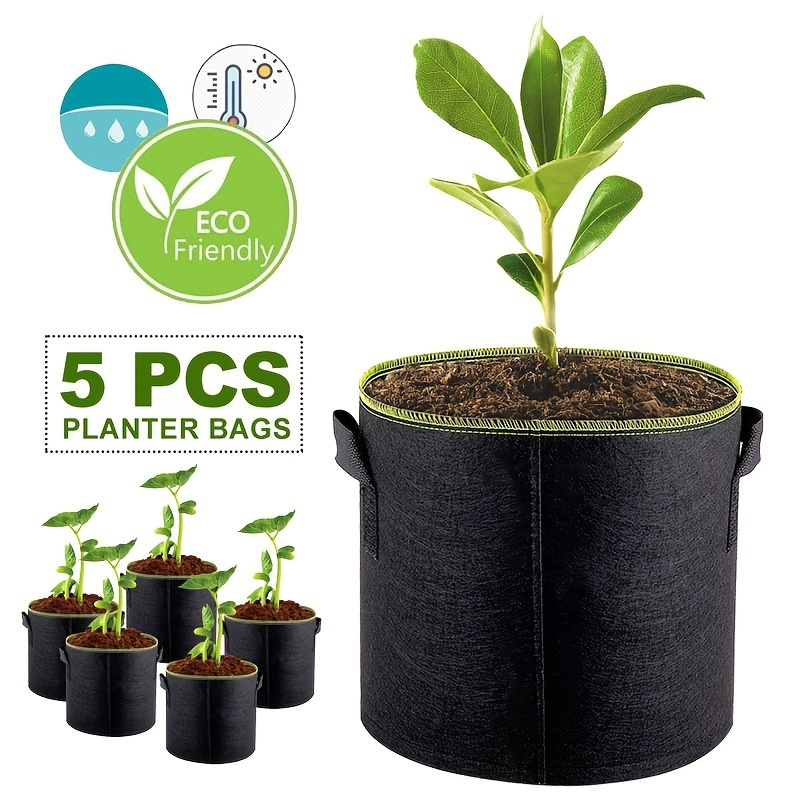 5pcs Planting Bag, Heavyweight Non Woven Plant Pot With Handle, Indoor & Outdoor Vegetable & Fruit Grow Container, Healthier & Stronger Plants