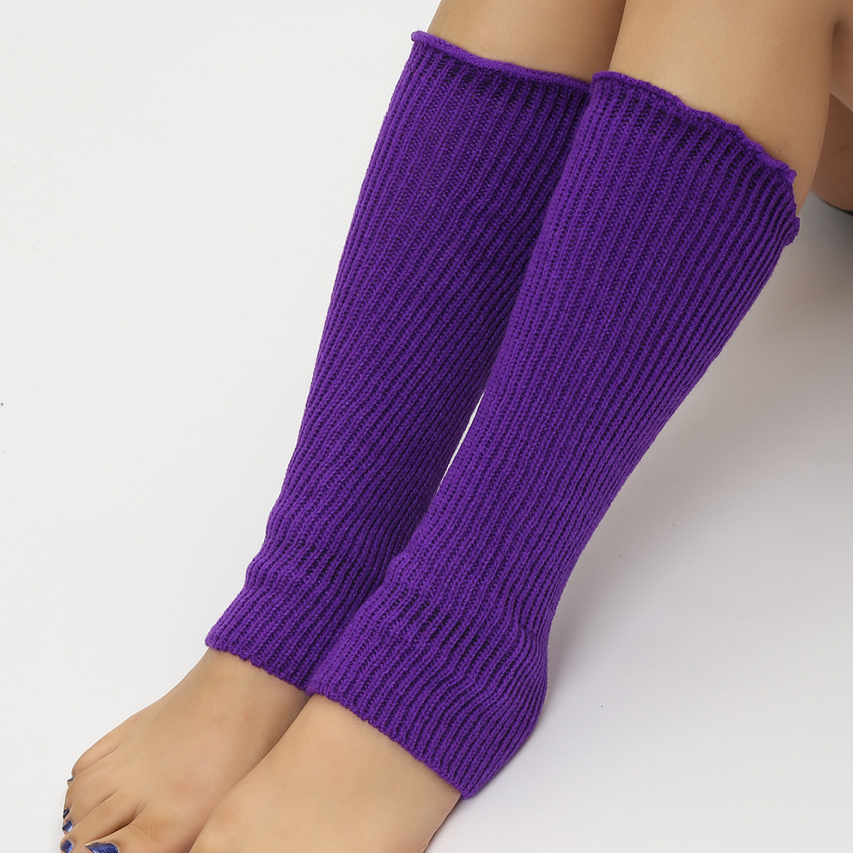 Ribbed Knit Leg Warmer for Womens 80s Party Sports Yoga Dance Winter Warm  Thermal Boot Socks Leg (Purple, One Size)