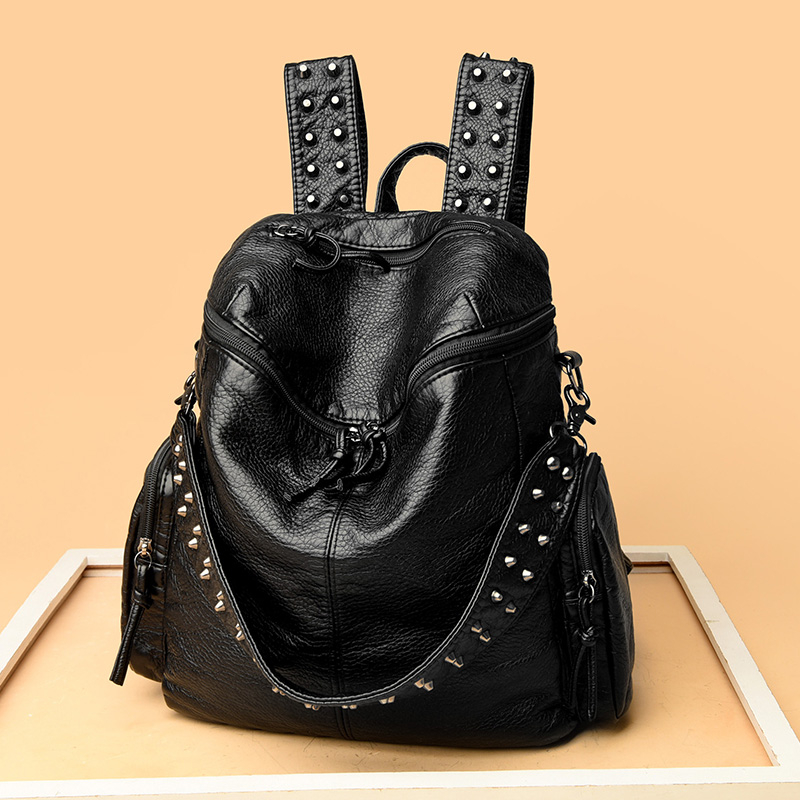 Rivet Decor Faux Leather Backpack Multi functional Zipper - Temu