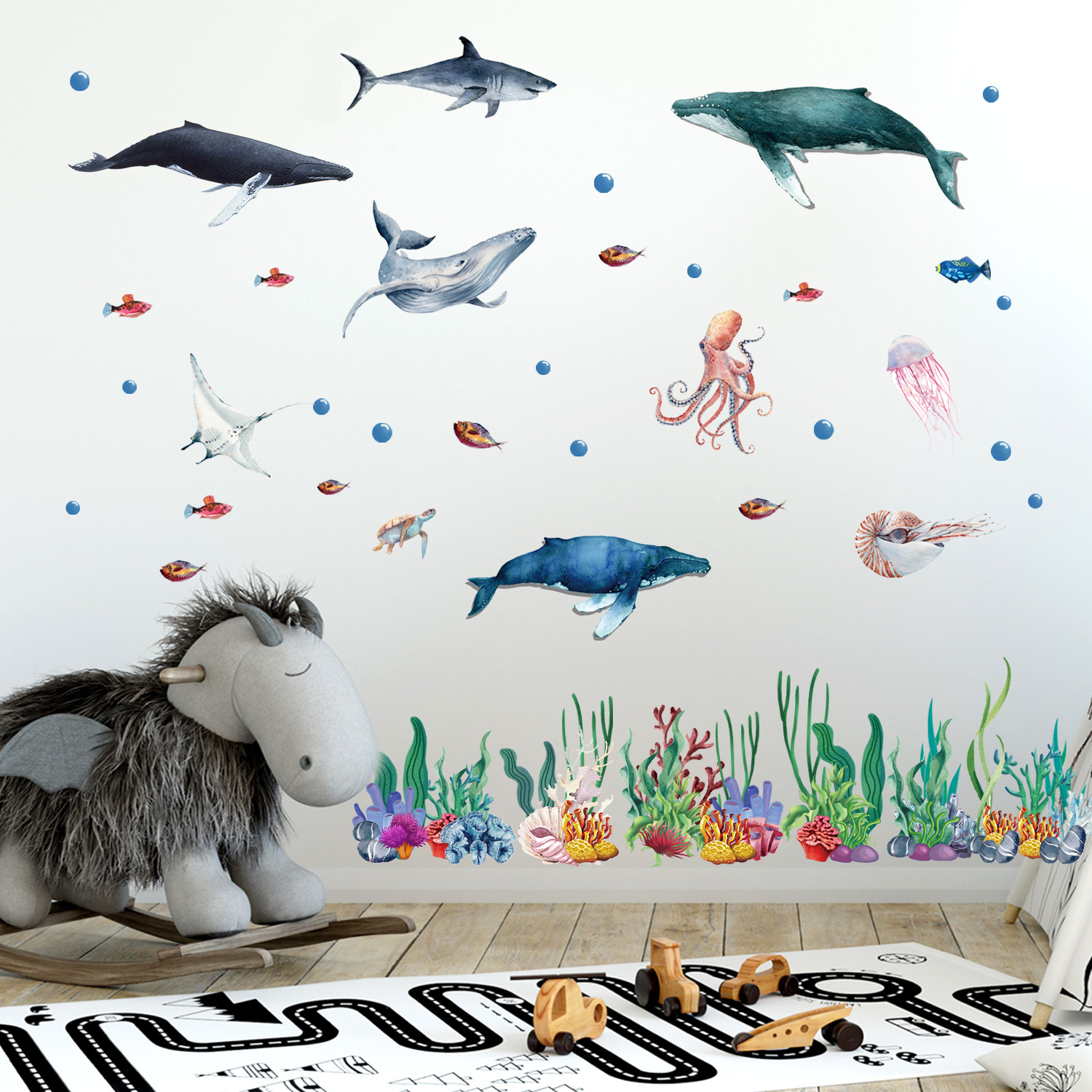 CRASPIRE 8 Sheets Sea Turtle Ocean Wall Decals Coral Stickers Summer Window Sticker PVC Waterproof Self Adhesive Cling Peel And Stick For Home Decoration Bedroom Living Room Bathroom