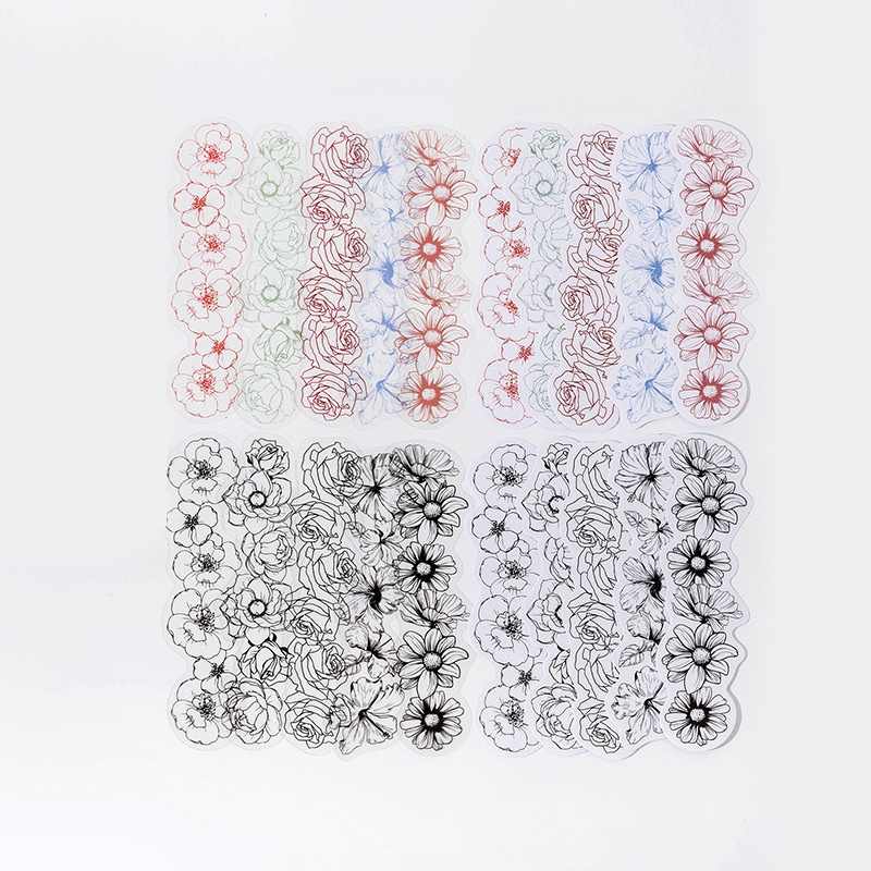20sheets Long Strap PET Sticker Bag Human Letter Series Plant Handle Decor Dye Pattern Patchwork 165mm/6.50in*100mm/3.94in