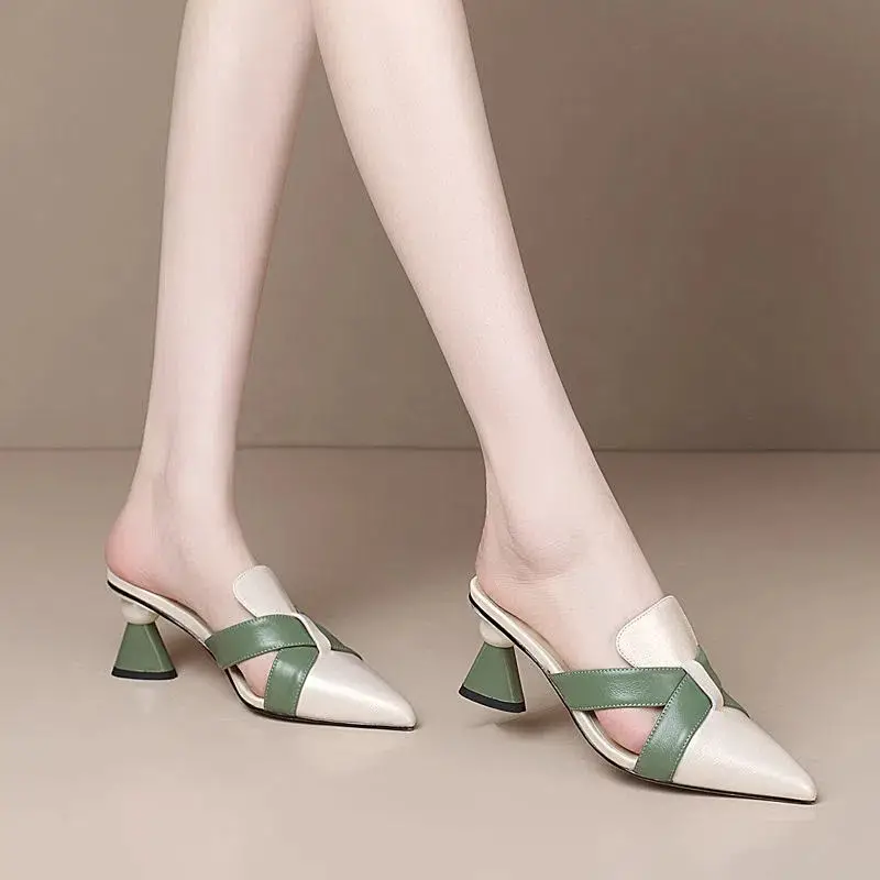 womens fashion pointed toe flare heeled mules casual stylish shoes womens footwear details 1