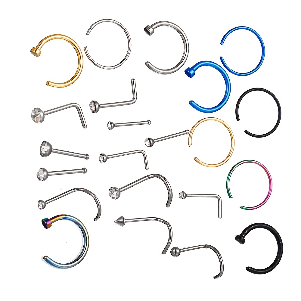 

22 Pcs Nasal Studs Mixed Stainless Steel Piercing Nose Ring Set Body Piercing Jewelry For Women