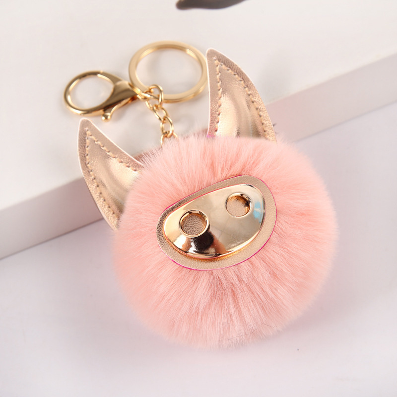 Glossy Pig Pom Pom Keychain Fashion Cute Animal Colorful Bag Key