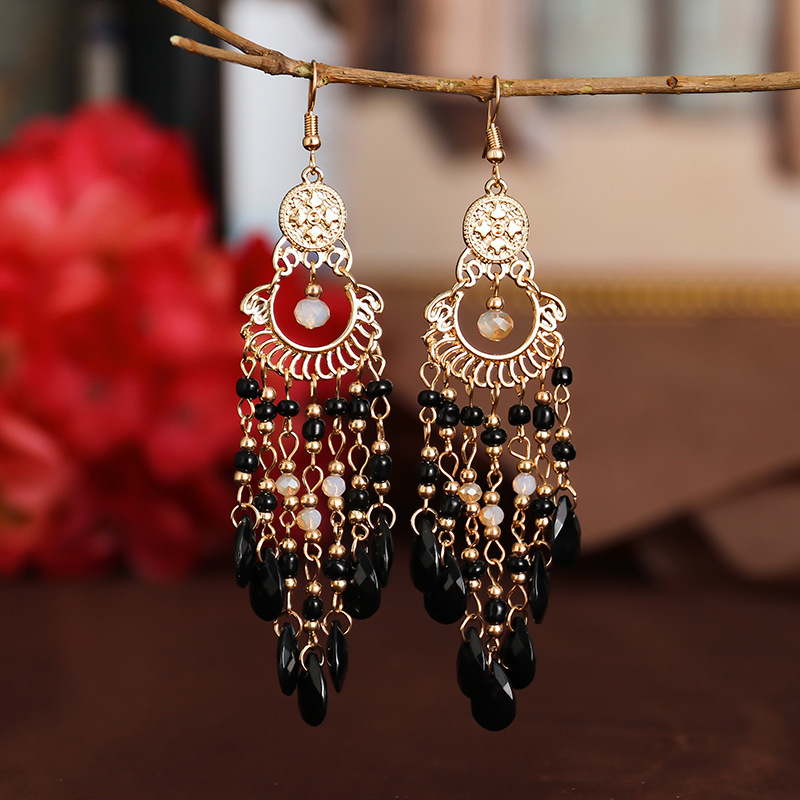 Boucles D'Oreilles Femme Pendantes,Boucles D'Oreilles Pompon Perle De Riz  Rouge Boucles D'Oreilles Bohèmes Pour Femmes Boucles D'Oreilles Longues