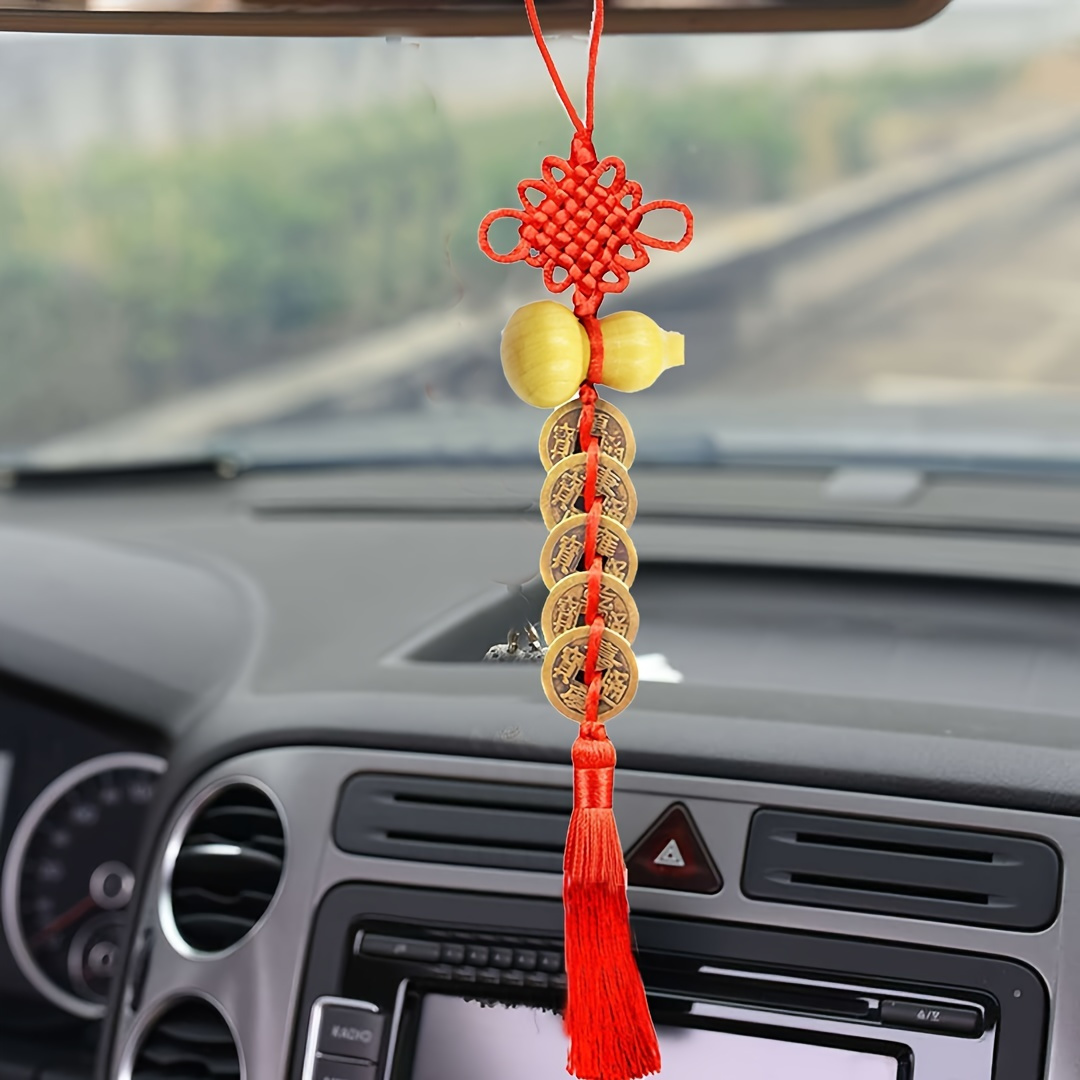 Chinese Traditional Style Car Mirror Hanging Accessories,Chinese Knot,  Gourd, Ancient Coins, Pray For Luck,Safety,Fortune