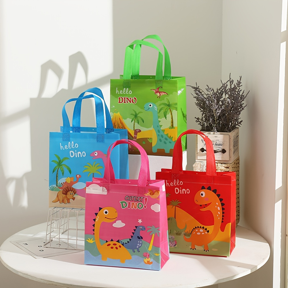 

12pcs 23*22*11cm Dinosaur Tote Gift Bags With Handles For Presents Big Reusable Non-woven Gift Bag Grocery Shopping Holiday Party Favor Goodie Bags