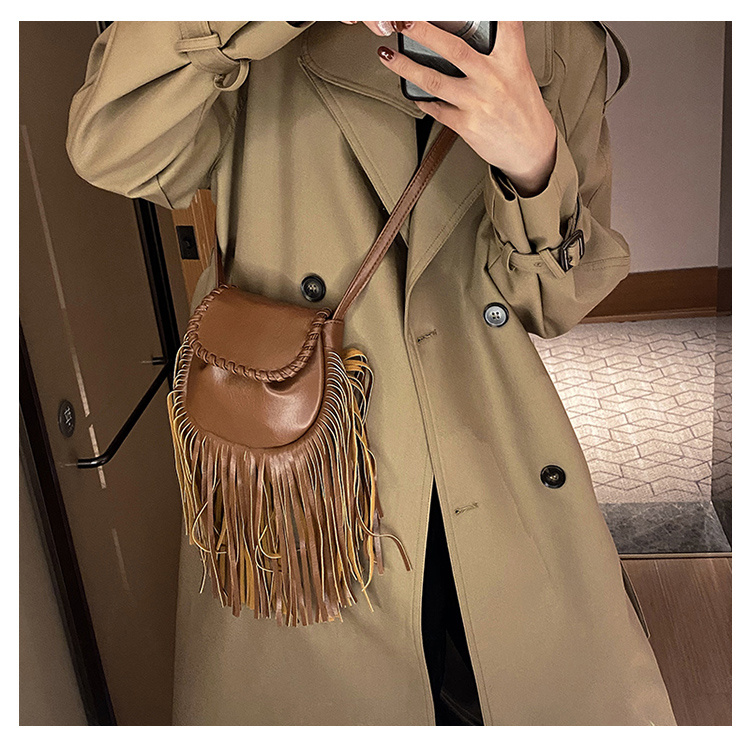 Small Leather Fringe Crossbody Bag With Studs Cell Phone 