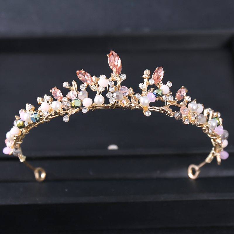 Wedding Crown Leaf Flower Rhinestone Pearl Headband Tiara Diadem