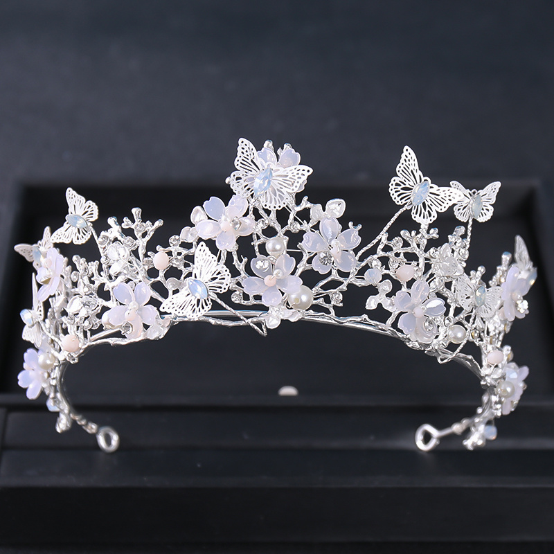 3 Silver Rhinestones Crown with Pearls - LO Florist Supplies