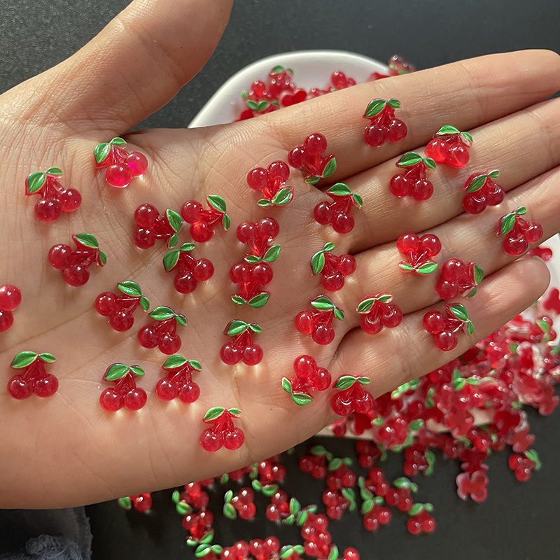 10PCS Cherry Nail Charms Red