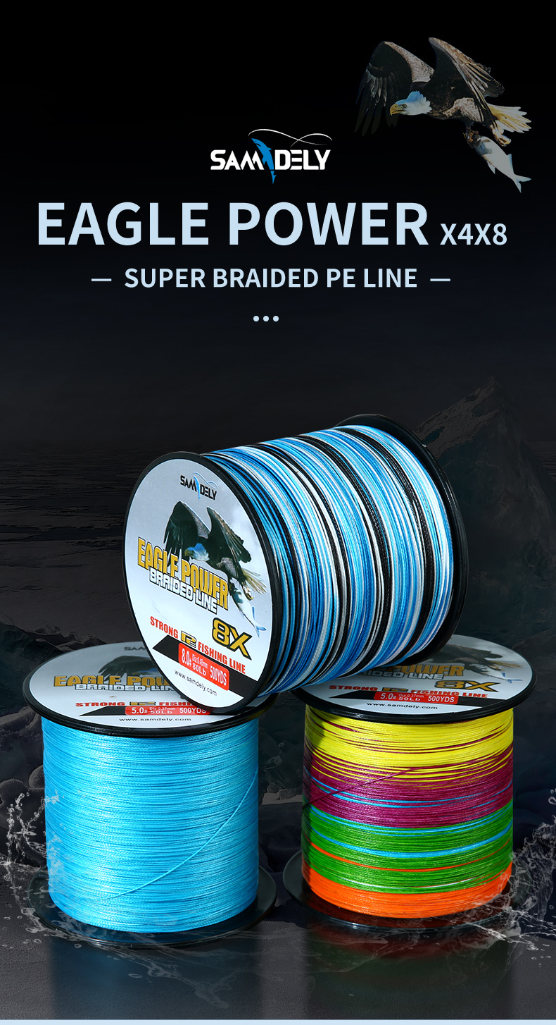 EaglePower 8 Strands Braided Fishing Line Abrasion Resistant Braided Lines  Superior Knot Strength, Test for Salt-Water, 40LB-150LB, 500-1000 Yds, Blue
