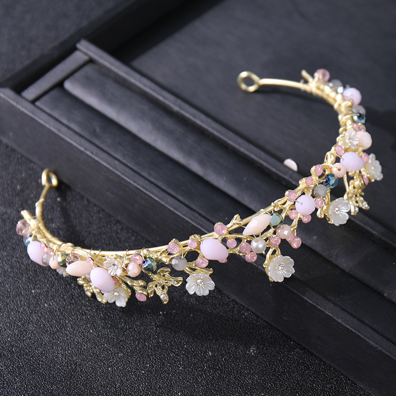 Wedding Crown Leaf Flower Rhinestone Pearl Headband Tiara Diadem