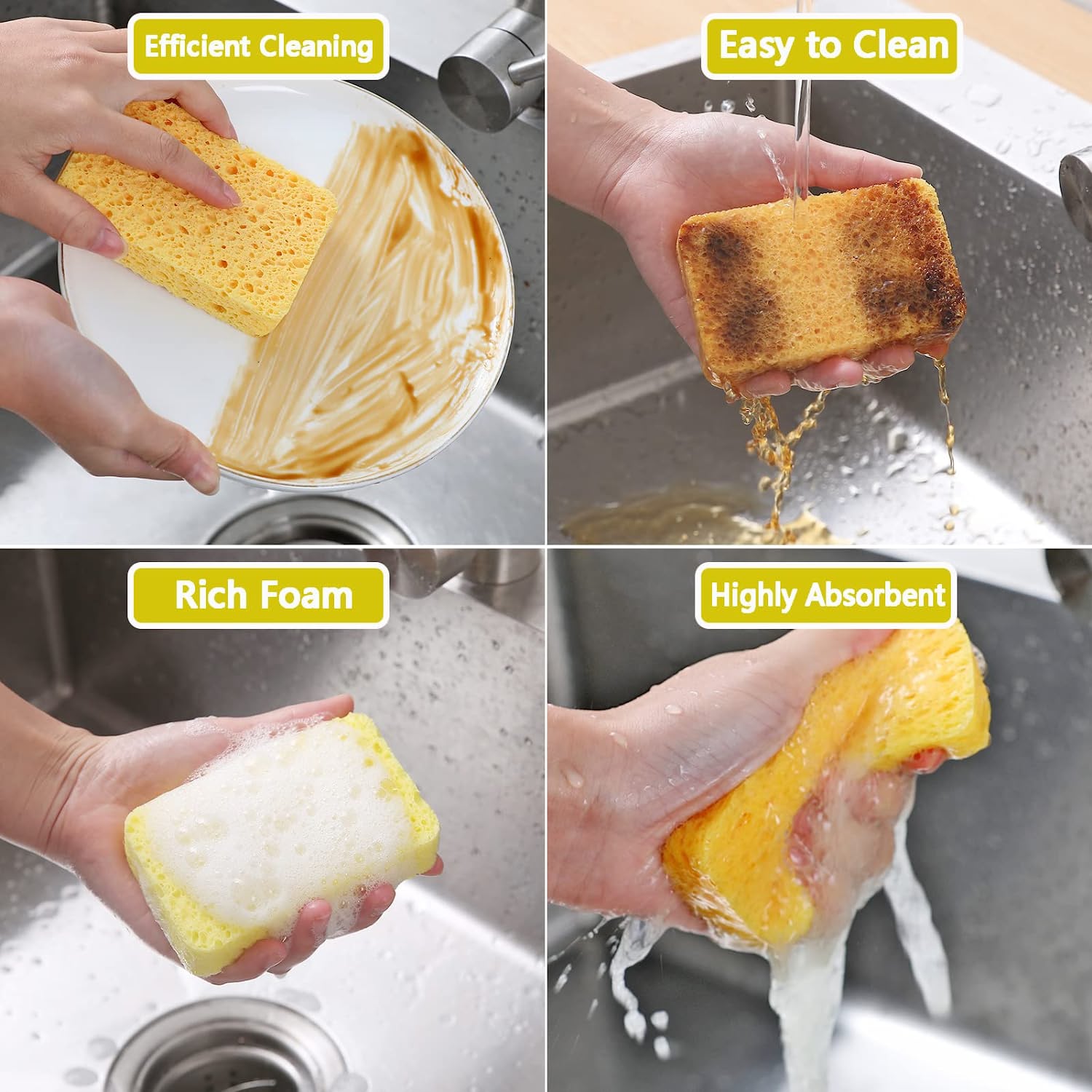 NEW 1Pc Dish Sponge For Heavy Duty Scrub Sponges ual-Sided Sponge Kitchen