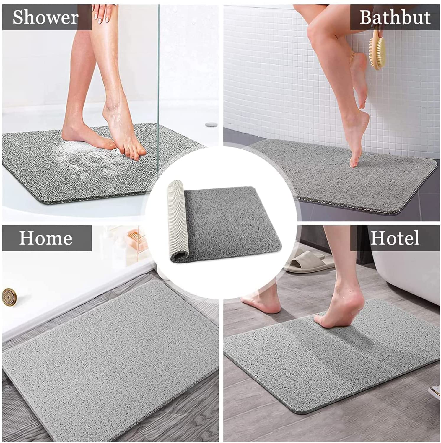 Non-Slip Shower Mat with Drain Bath Mat Quick Drying PVC Loofah for Tub  Shower Bathroom Phthalate Free