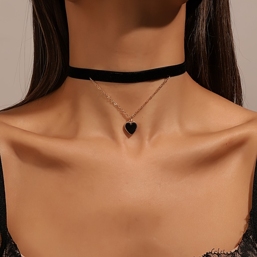Love Heart Velvet Choker Collar Necklace Adjustable Vintage Clavicle Chain for Women Girl Teen Wedding Party Jewelry, Jewels,Temu