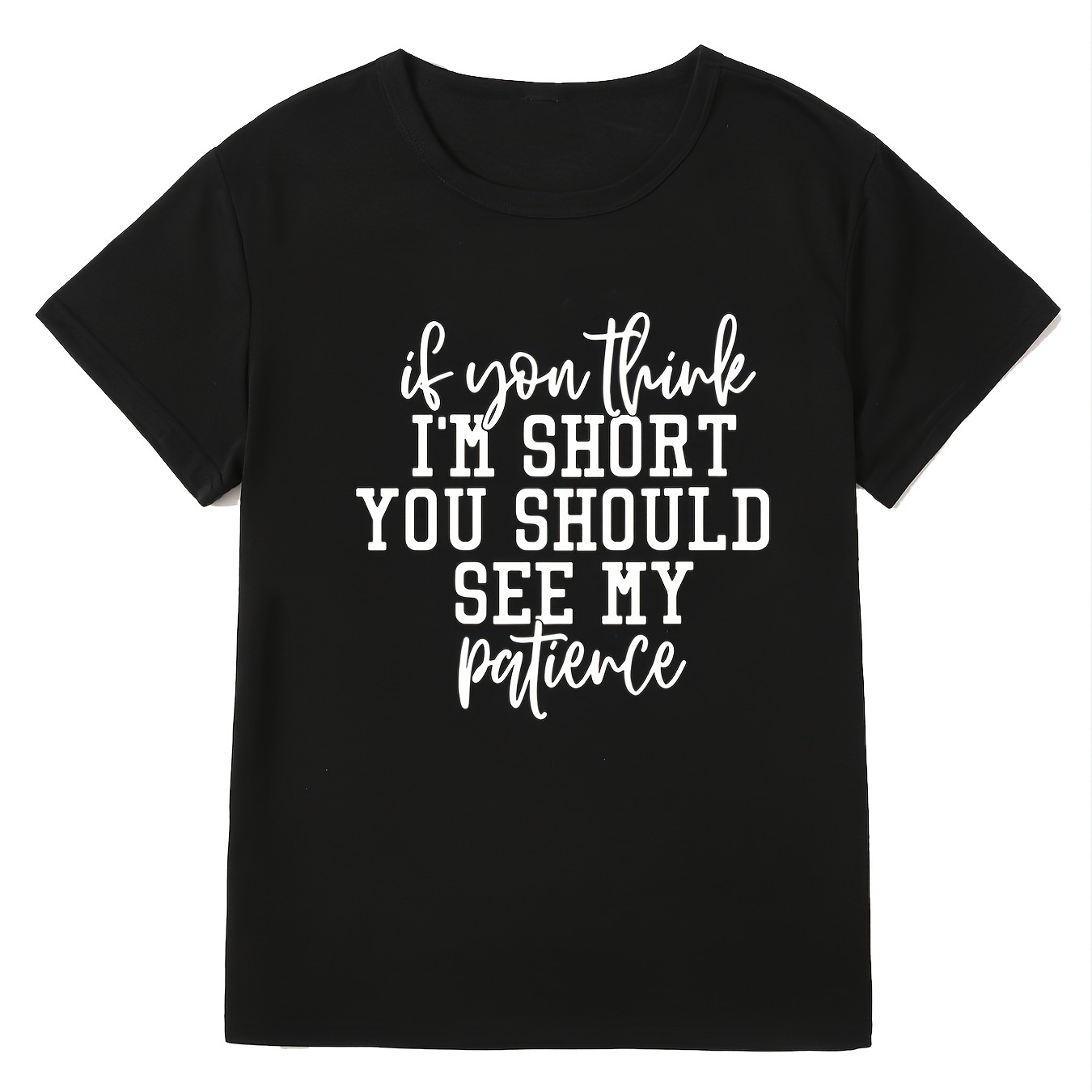 Letter Graphic Crew Neck Cotton T shirt Women s Casual Loose Short 