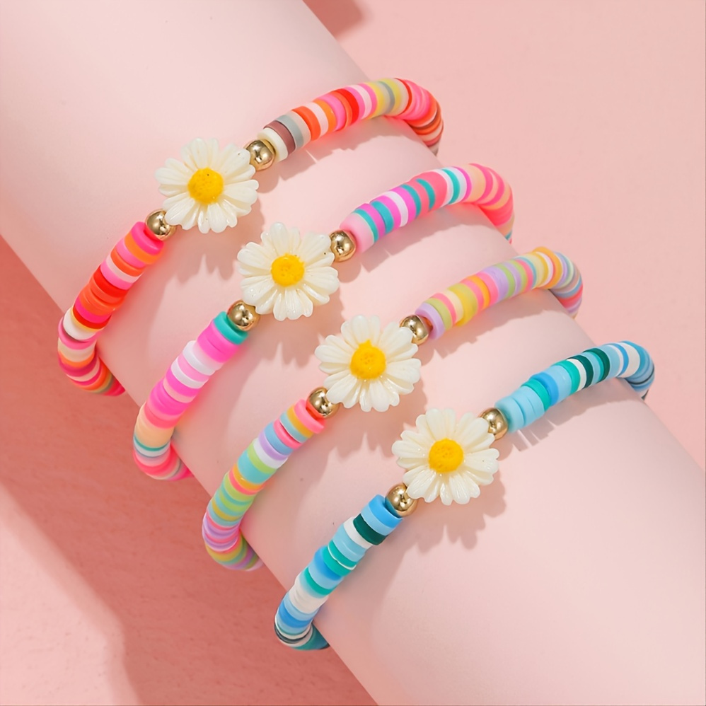 4pcs/Set Cute Bohemian Style Beaded & Pearl Bracelet, Daisy Bracelet For  Beach, Creative Diy Jewelry Making