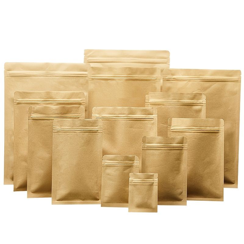 

50pcs Flat Kraft Paper Bag Zip-lock Bag Facial Mask Powder Coffee Tea Cake Trial Packing Sealed Mouth Bag