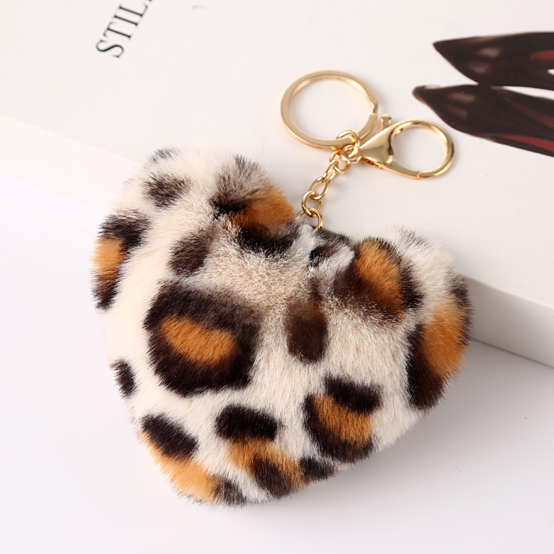 Leopard Print Keychain Faux Fur Pom Pom Keychain Animal 