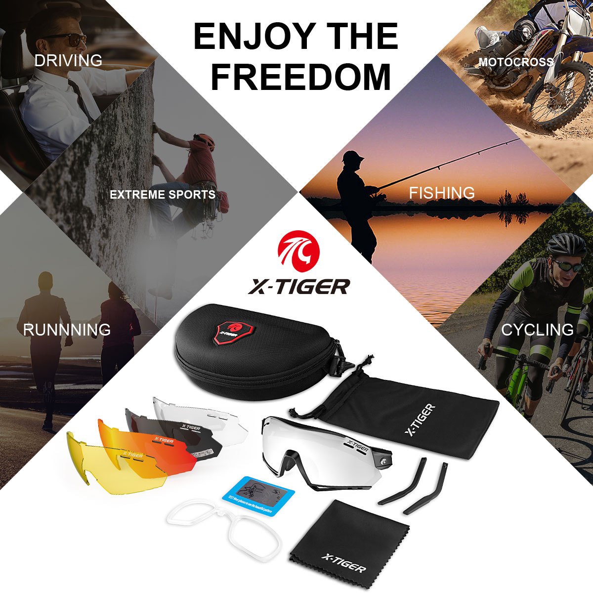 X-TIGER Gafas Ciclismo CE Certificación Polarizadas con 5 Lentes  Intercambiables UV 400 Gafas,Corriendo,Moto MTB Bicicleta,Camping y  Actividades al Aire Libre para Hombres y Mujeres TR-90 : :  Deportes y aire libre