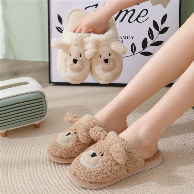 Womens Cartoon Bear Fluffy Slippers Thick Soft Warm Couple Anti Slip Cozy Fuzzy House Shoes 4935