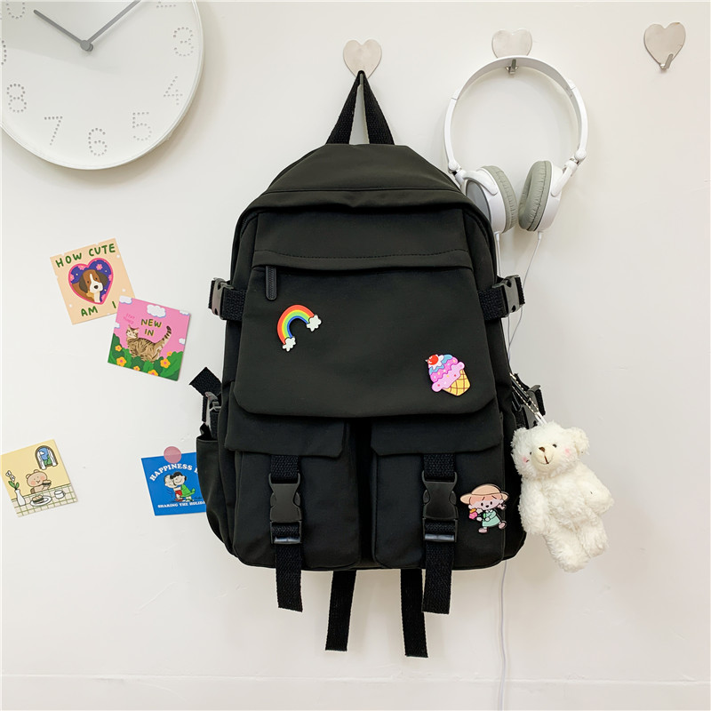 Knot & Badge Decor Functional Backpack With Bag Charm