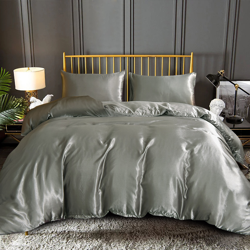 3pcs Satin Duvet Cover Set Imitation Silk Bedding Set Solid Color Quilt Cover Set 1pc Duvet And 2pcs Pillowcases | Check Out Today's Deals Now | Temu