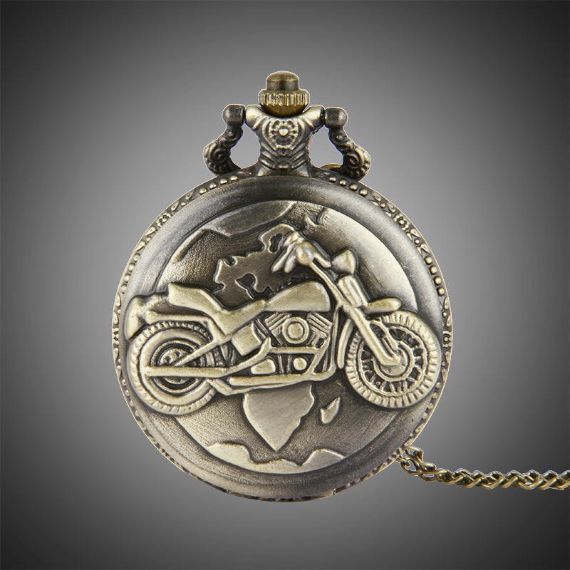 1pc vintage motorcycle mens quartz pocket watch stainless steel watch accessory gift bronze 9