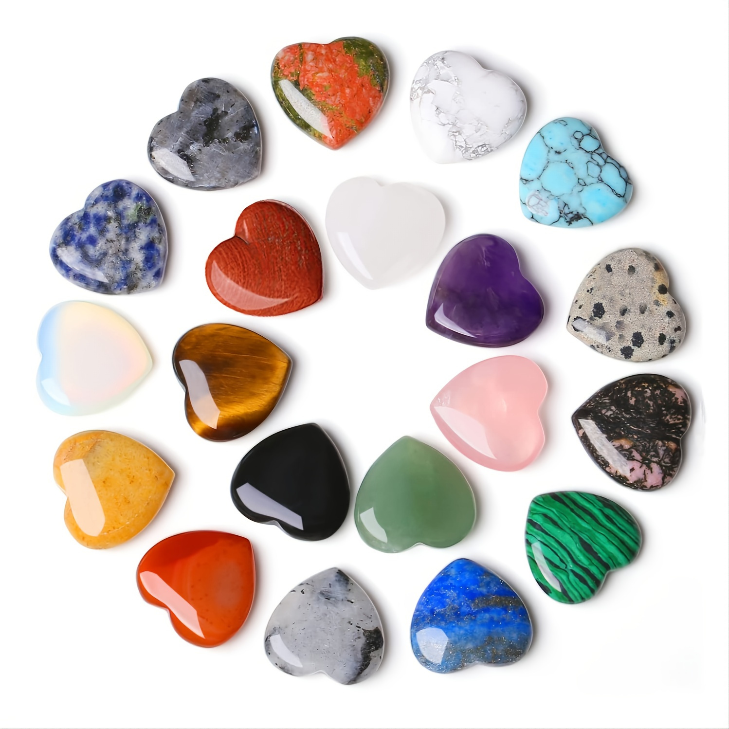 Nuenen 108 Pcs Worry Stones Natural Heart Gemstones Heart Shaped Healing  Crystal Stones Bulks 0.8 Inch Heart Palm Pocket Carved Heart Stones Decor  for